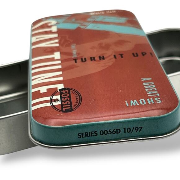 Vintage 1998 Authentic Fossil Stay Tuned Watch Tin 5" X 2" - Picture 3 of 4